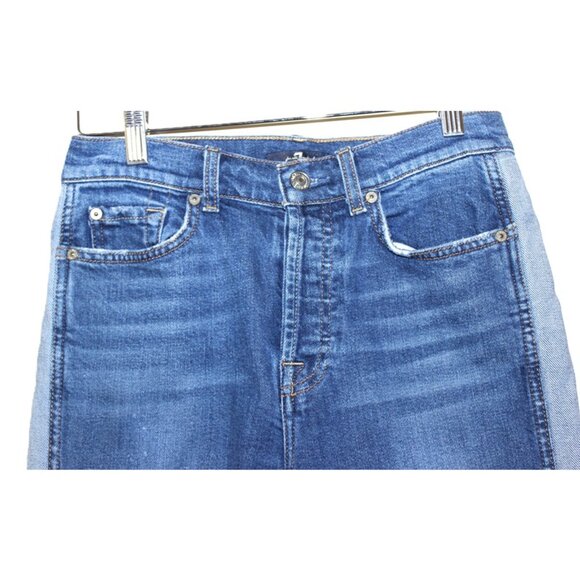 7 FOR ALL MANKIND Josefina Contrast Panel High-Rise Cropped Blue Jeans - Size 27 - Picture 3 of 15